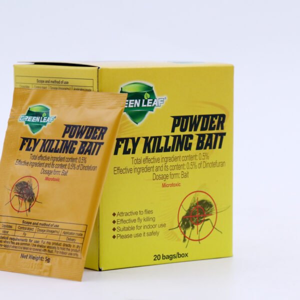 Free Shipping GREEN LEAF Fly Killing Bait Powder, 0.5% Dinotefuran Fly Killer Bait, 5g Per Sachet, 20 Bags Per Box, Indoor Fly Control