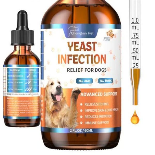 Free Shipping Yeast Infection Relief Drops for Dogs | Bacon Flavor Liquid Supplement with Pau D'Arco, Dandelion & Apple Cider Vinegar | 2oz (60ml) for Skin Itching, Ear Support & Immune Health