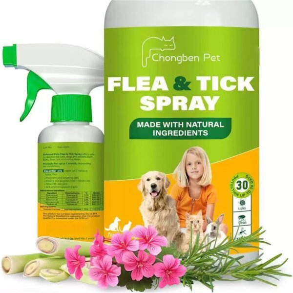 Free Shipping Flea & Tick Spray for Dogs, Cats & Rabbits | Plant-Based Formula with Rosemary, Citronella & Lemongrass | 250ml (8.5oz) 1-Year Supply | 24/7 Protection Against Ticks, Fleas & Mosquitoes